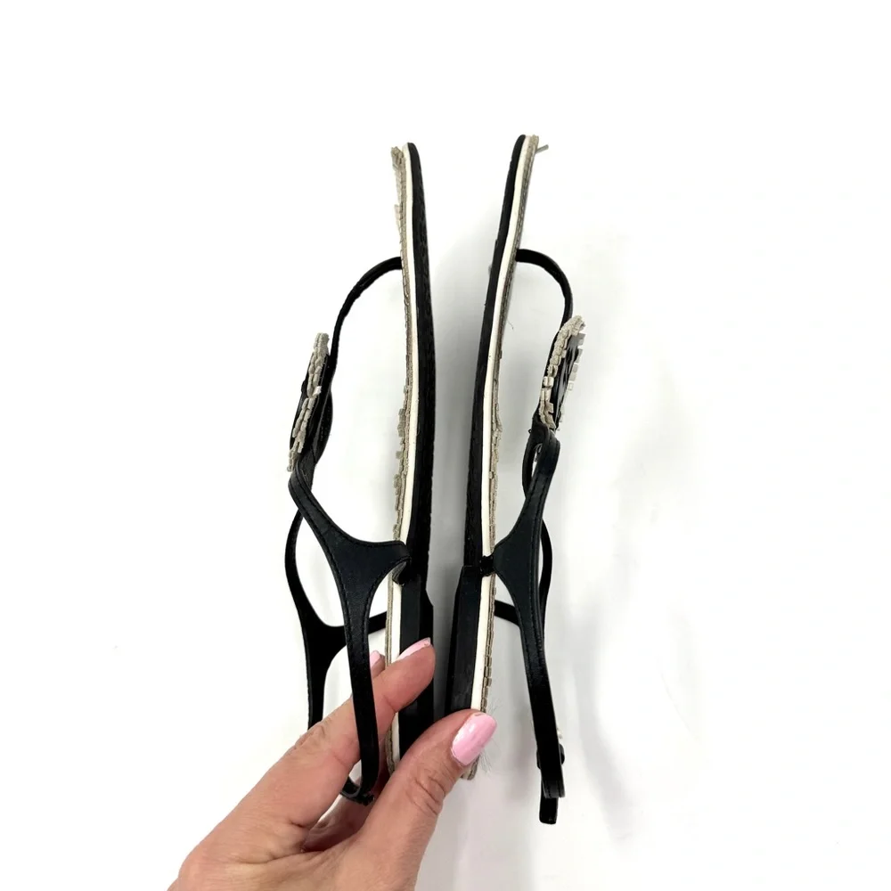 Tory Burch Miller Fringe Ankle Strap Sandals - Black & Off White